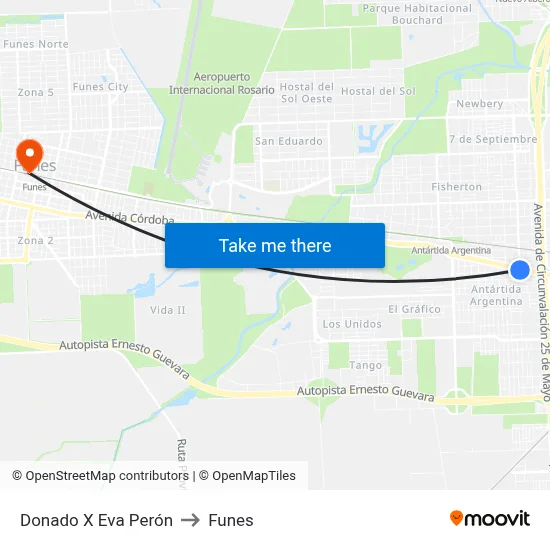 Donado X Eva Perón to Funes map