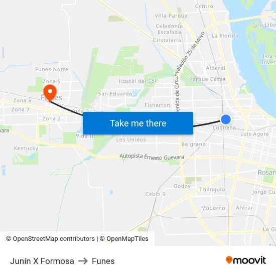 Junín X Formosa to Funes map