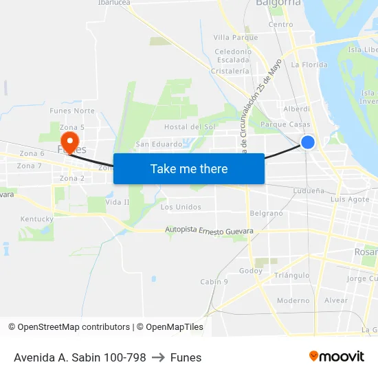 Avenida A. Sabin 100-798 to Funes map