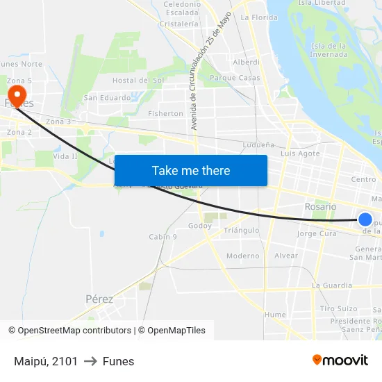 Maipú, 2101 to Funes map