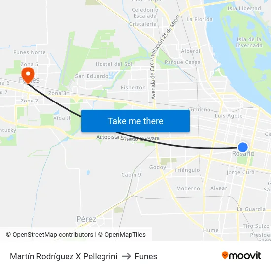 Martín Rodríguez X Pellegrini to Funes map