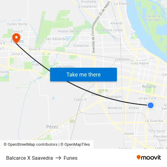 Balcarce X Saavedra to Funes map