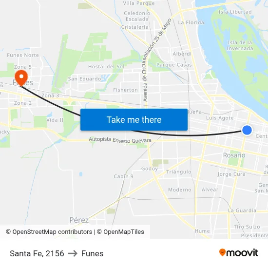 Santa Fe, 2156 to Funes map