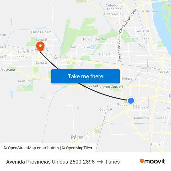 Avenida Provincias Unidas 2600-2898 to Funes map