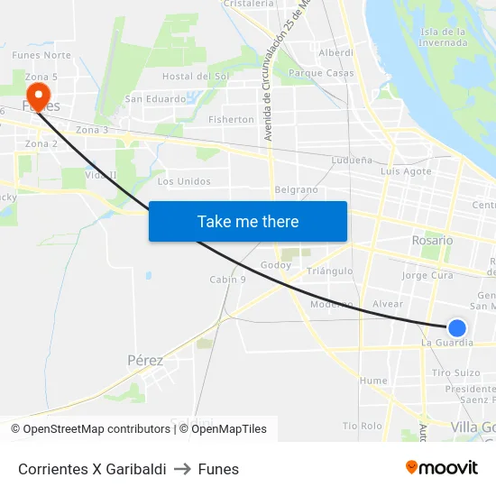 Corrientes X Garibaldi to Funes map