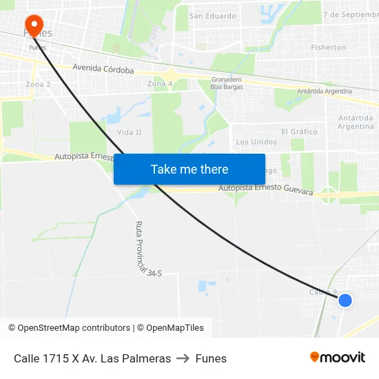 Calle 1715 X Av. Las Palmeras to Funes map