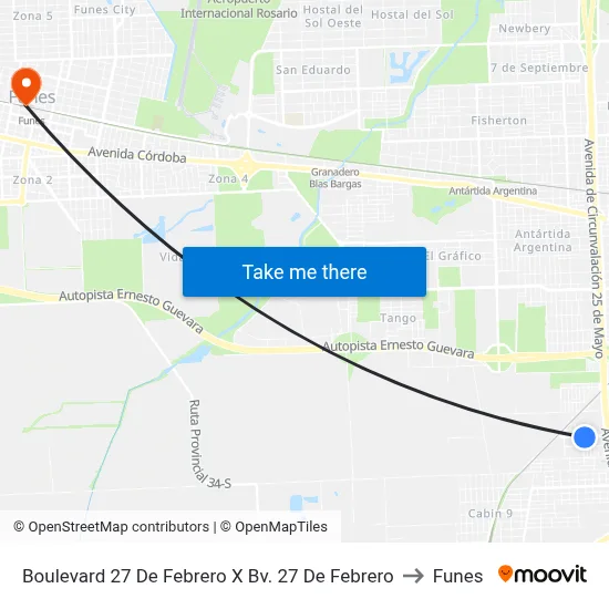 Boulevard 27 De Febrero X Bv. 27 De Febrero to Funes map