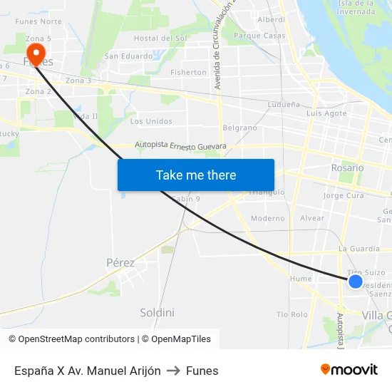 España X Av. Manuel Arijón to Funes map