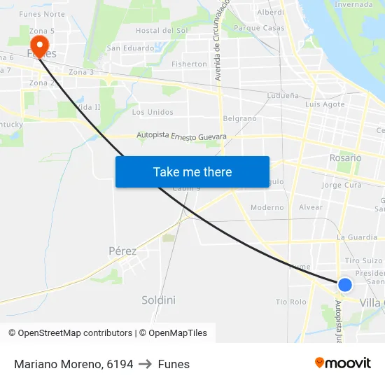 Mariano Moreno, 6194 to Funes map