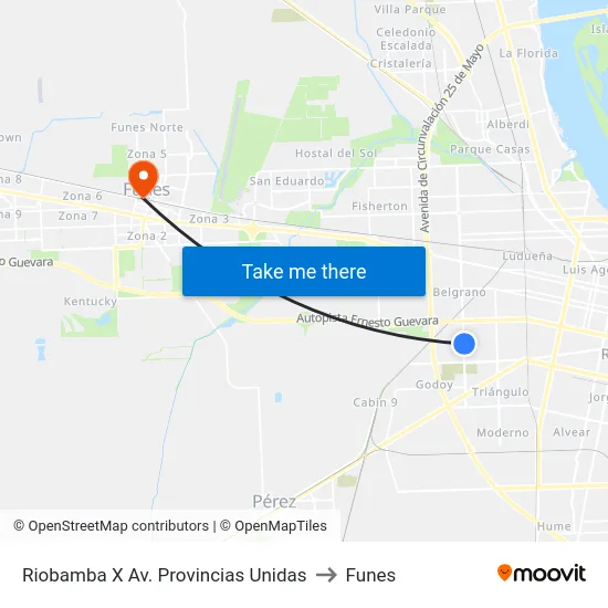 Riobamba X Av. Provincias Unidas to Funes map