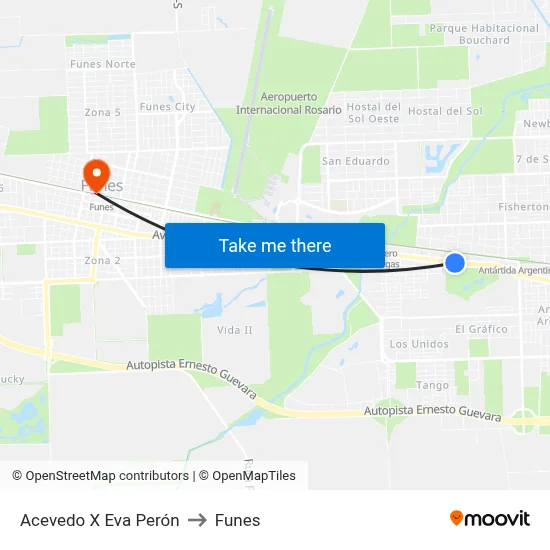 Acevedo X Eva Perón to Funes map