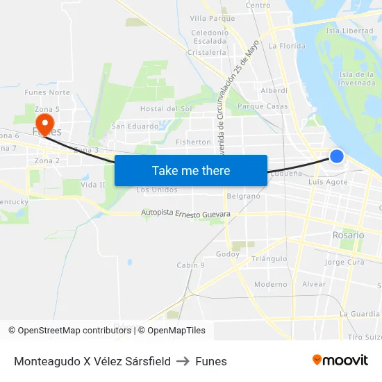 Monteagudo X Vélez Sársfield to Funes map