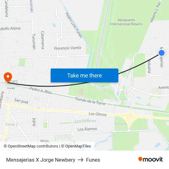 Mensajerias X Jorge Newbery to Funes map