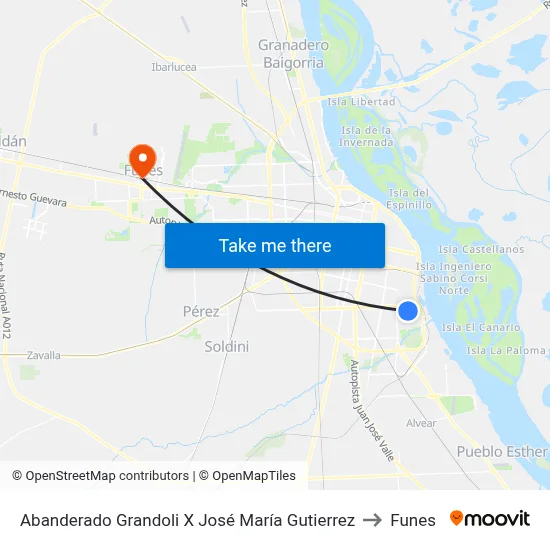 Abanderado Grandoli X José María Gutierrez to Funes map