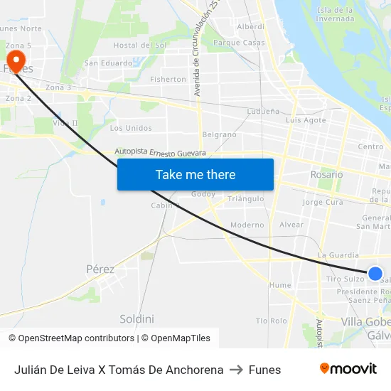 Julián De Leiva X Tomás De Anchorena to Funes map
