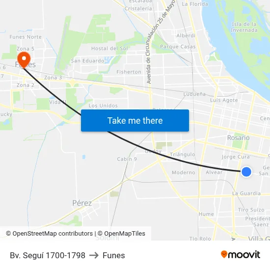 Bv. Seguí 1700-1798 to Funes map