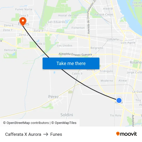 Cafferata X Aurora to Funes map