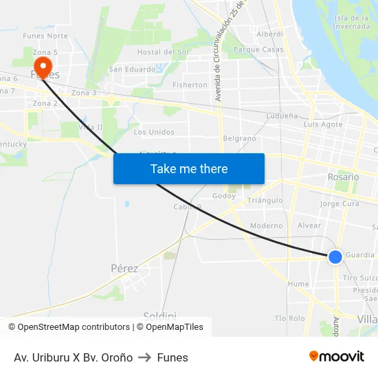 Av. Uriburu X Bv. Oroño to Funes map