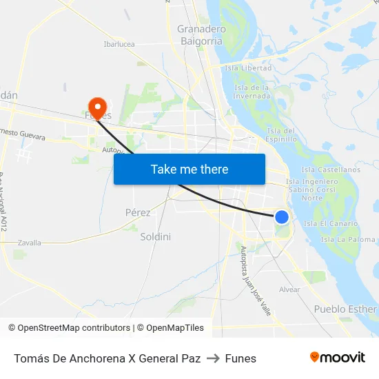 Tomás De Anchorena X General Paz to Funes map