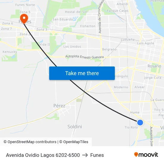 Avenida Ovidio Lagos 6202-6500 to Funes map