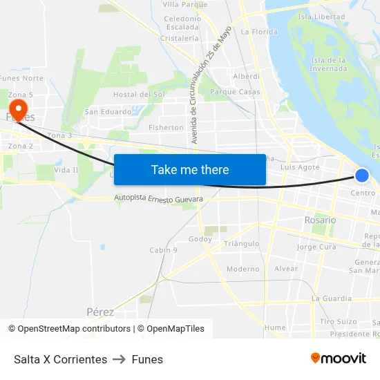 Salta X Corrientes to Funes map