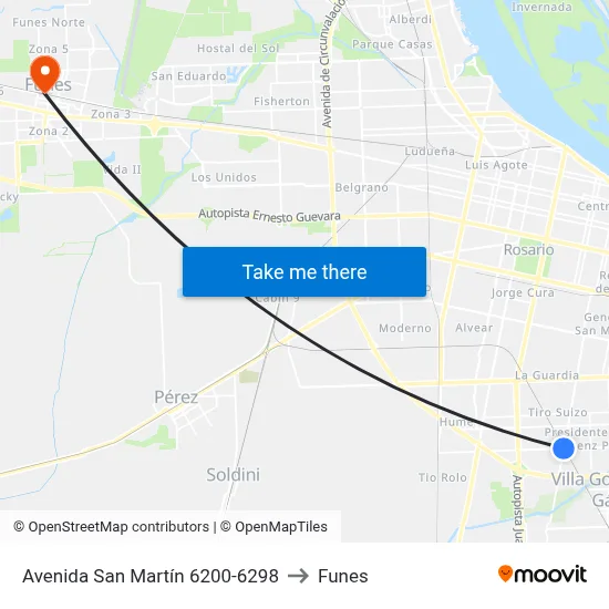 Avenida San Martín 6200-6298 to Funes map