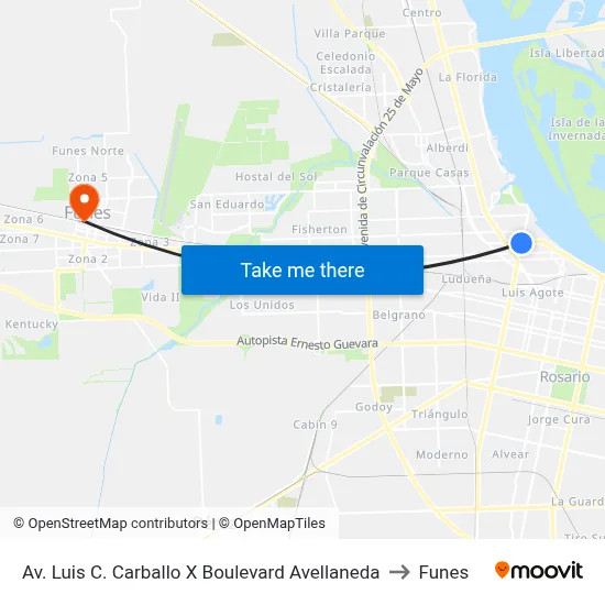 Av. Luis C. Carballo X Boulevard Avellaneda to Funes map