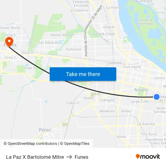 La Paz X Bartolomé Mitre to Funes map