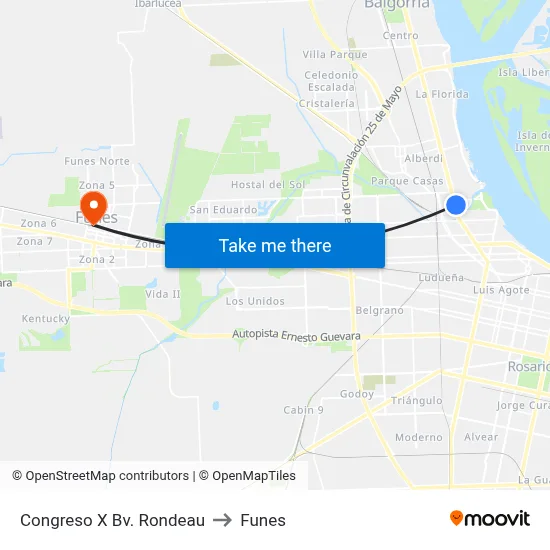 Congreso X Bv. Rondeau to Funes map