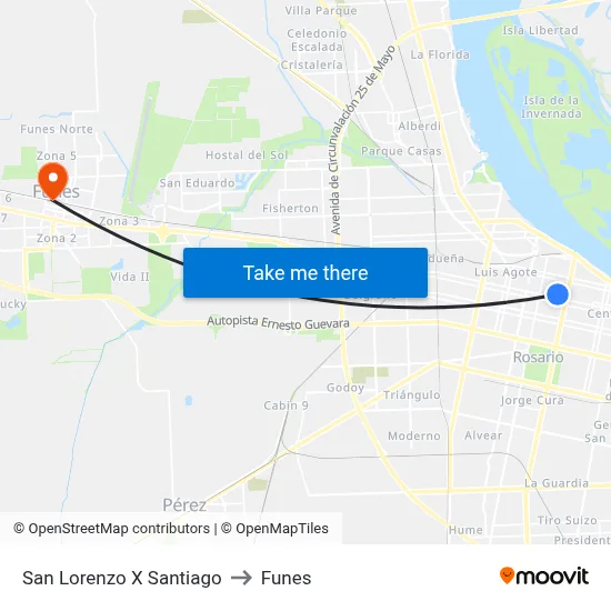 San Lorenzo X Santiago to Funes map
