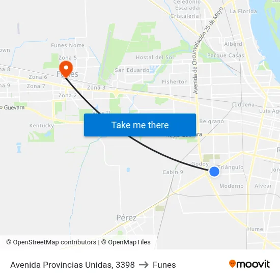 Avenida Provincias Unidas, 3398 to Funes map