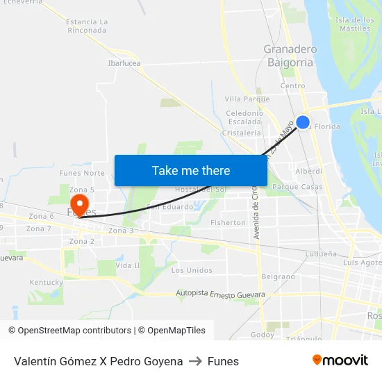 Valentín Gómez X Pedro Goyena to Funes map