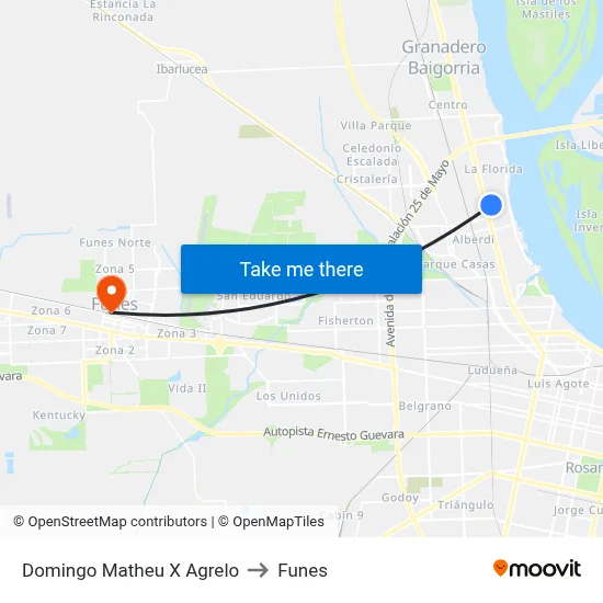 Domingo Matheu X Agrelo to Funes map