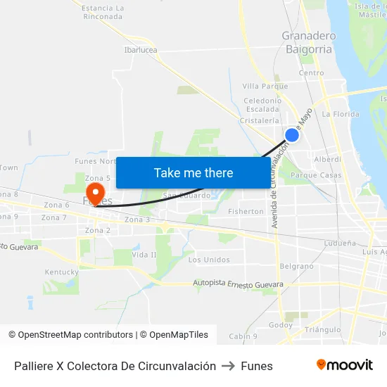 Palliere X Colectora De Circunvalación to Funes map