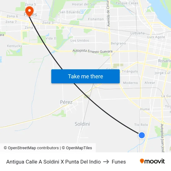 Antigua Calle A Soldini X Punta Del Indio to Funes map