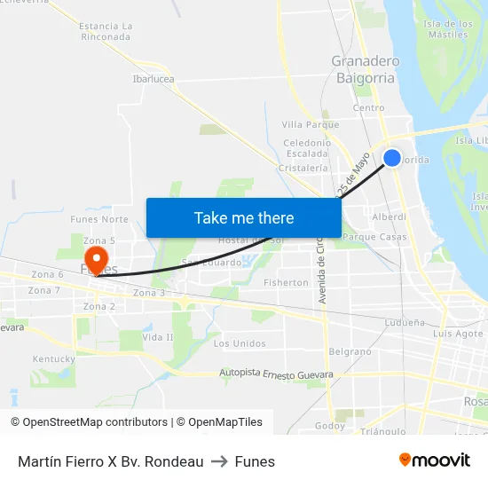Martín Fierro X Bv. Rondeau to Funes map