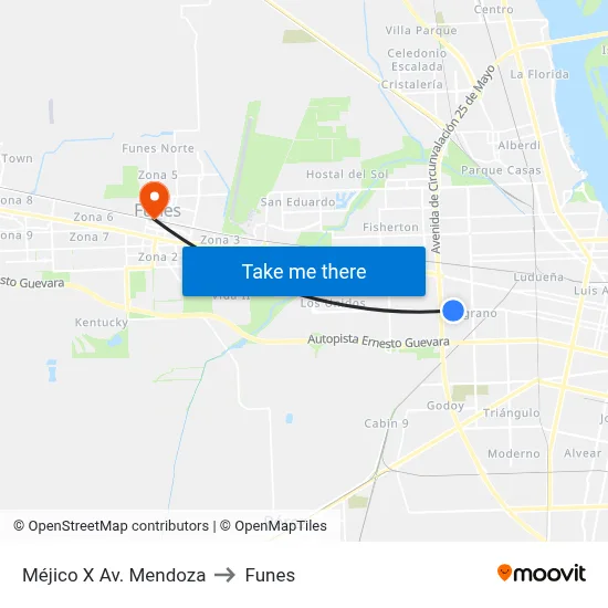 Méjico X Av. Mendoza to Funes map