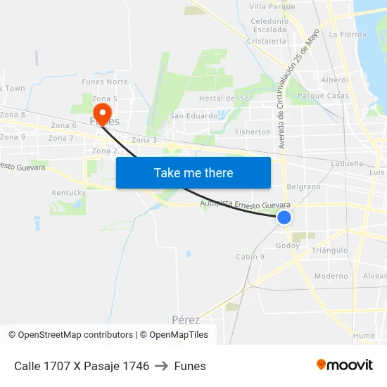 Calle 1707 X Pasaje 1746 to Funes map