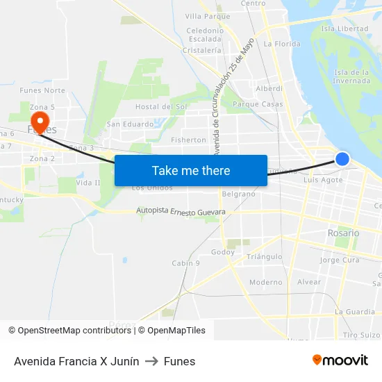 Avenida Francia X Junín to Funes map