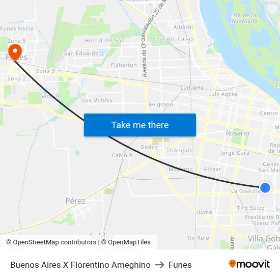 Buenos Aires X Florentino Ameghino to Funes map
