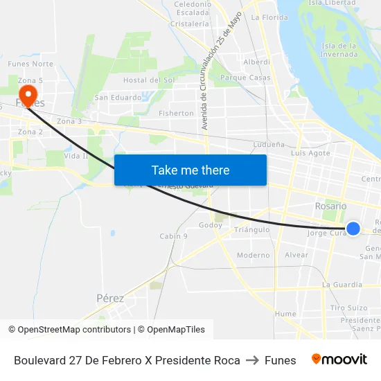 Boulevard 27 De Febrero X Presidente Roca to Funes map