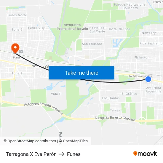 Tarragona X Eva Perón to Funes map