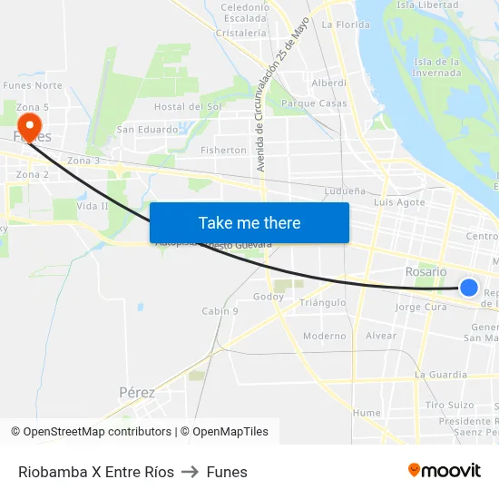 Riobamba X Entre Ríos to Funes map