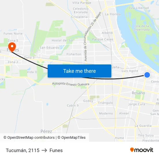 Tucumán, 2115 to Funes map