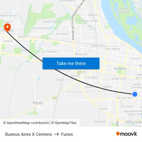 Buenos Aires X Centeno to Funes map