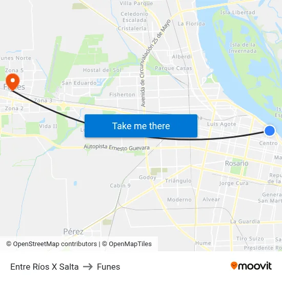 Entre Ríos X Salta to Funes map