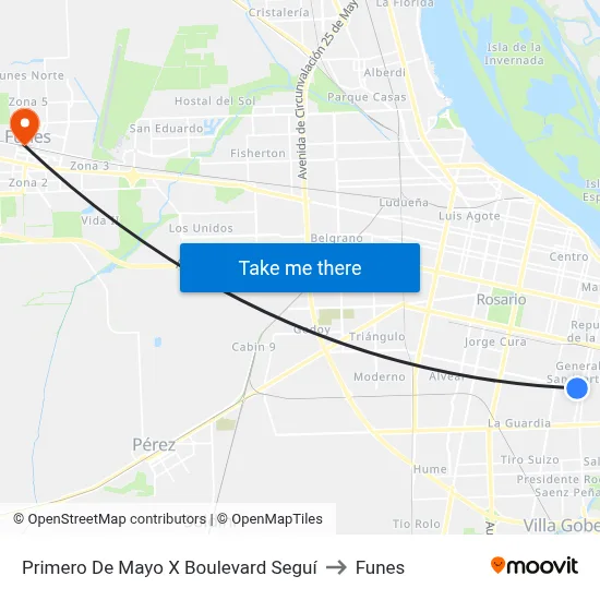 Primero De Mayo X Boulevard Seguí to Funes map