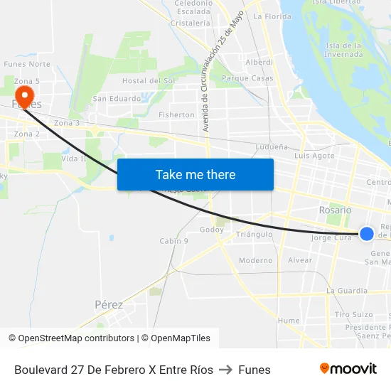 Boulevard 27 De Febrero X Entre Ríos to Funes map