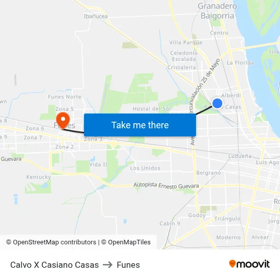 Calvo X Casiano Casas to Funes map