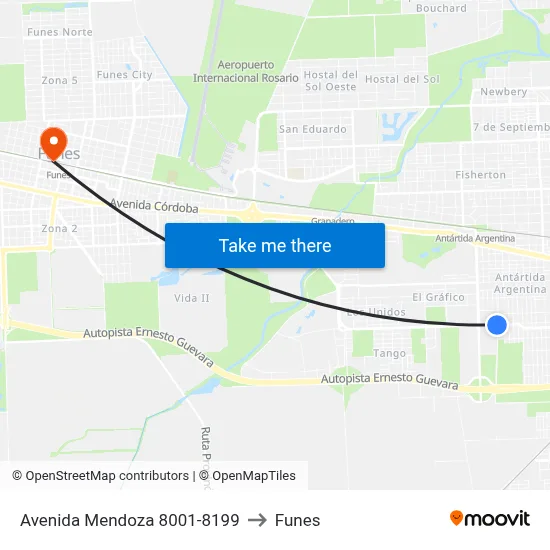 Avenida Mendoza 8001-8199 to Funes map